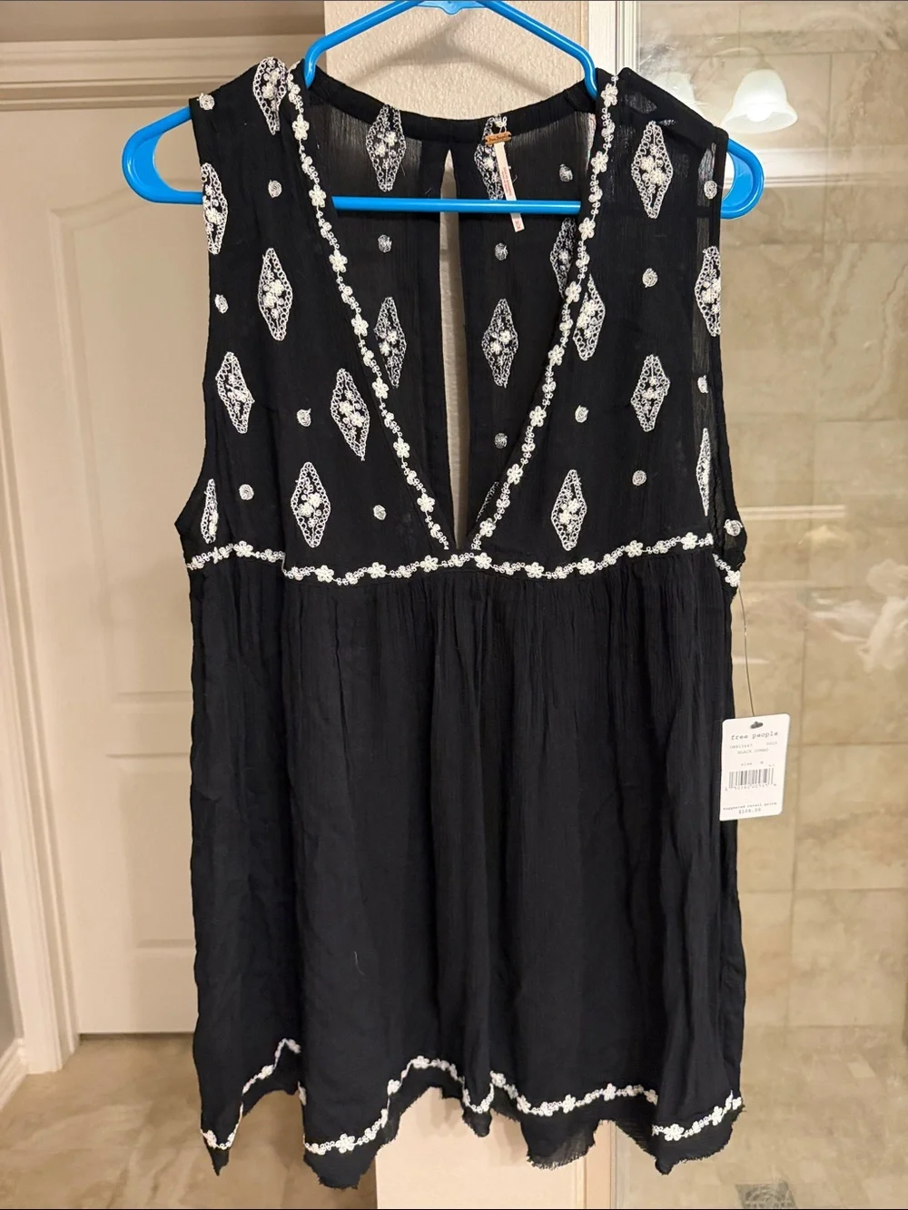 NWT Free People Black Embroidered V-Neck Sleeveless Women’s Top
